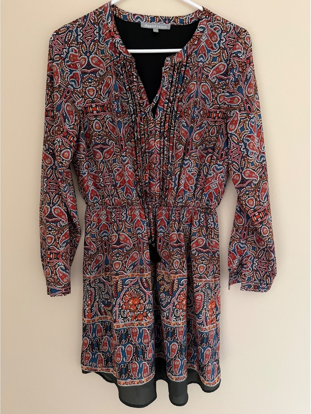 Petite S, knee-ish length dress, fully lined, paisley fun pattern